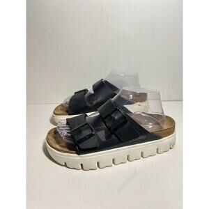 Birkenstock Papillio Arizona Chunky Black Birko Flor Slide Sandal 39 8-8.5 US